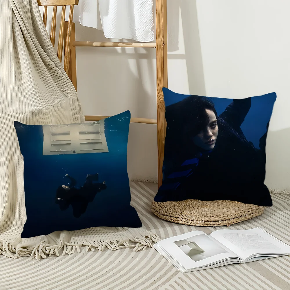 Singer B-Billie E-Eilish Hit Me Hard and Soft Pillow Case Office Cushions Suitable For Sofa Car Bedroom Decorative Cushion Cover