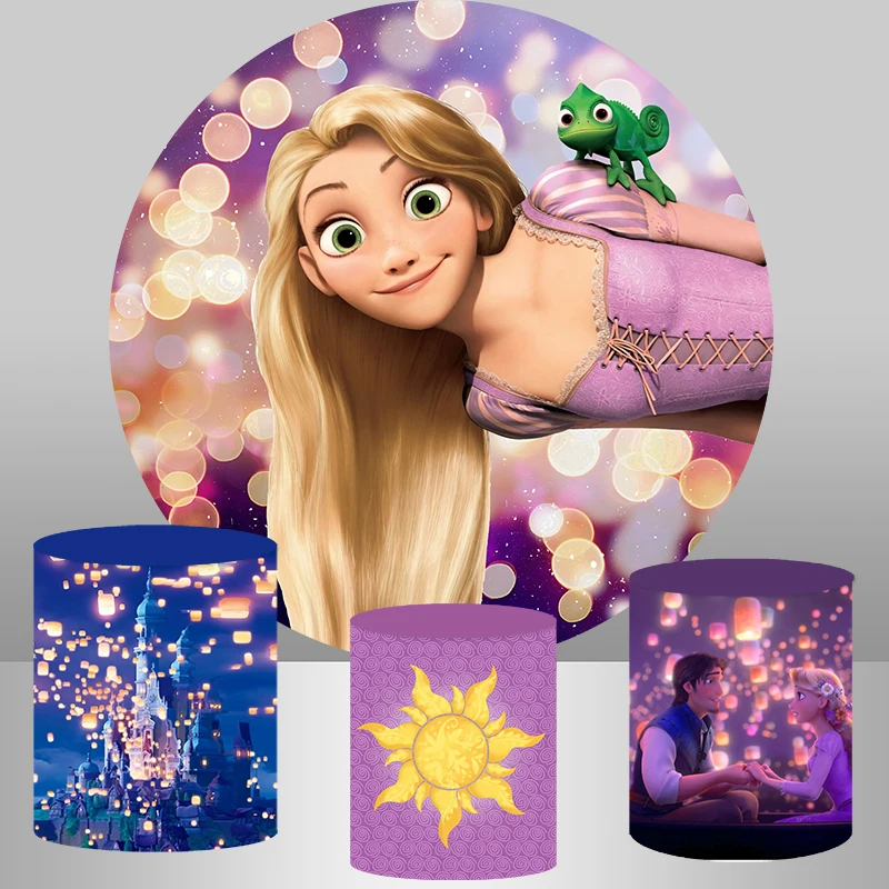 Blond Rapunzel Princess Round Circle Bacdrop Backdrop for Girls Happy Birthday Decor CandyTable Banner Covers