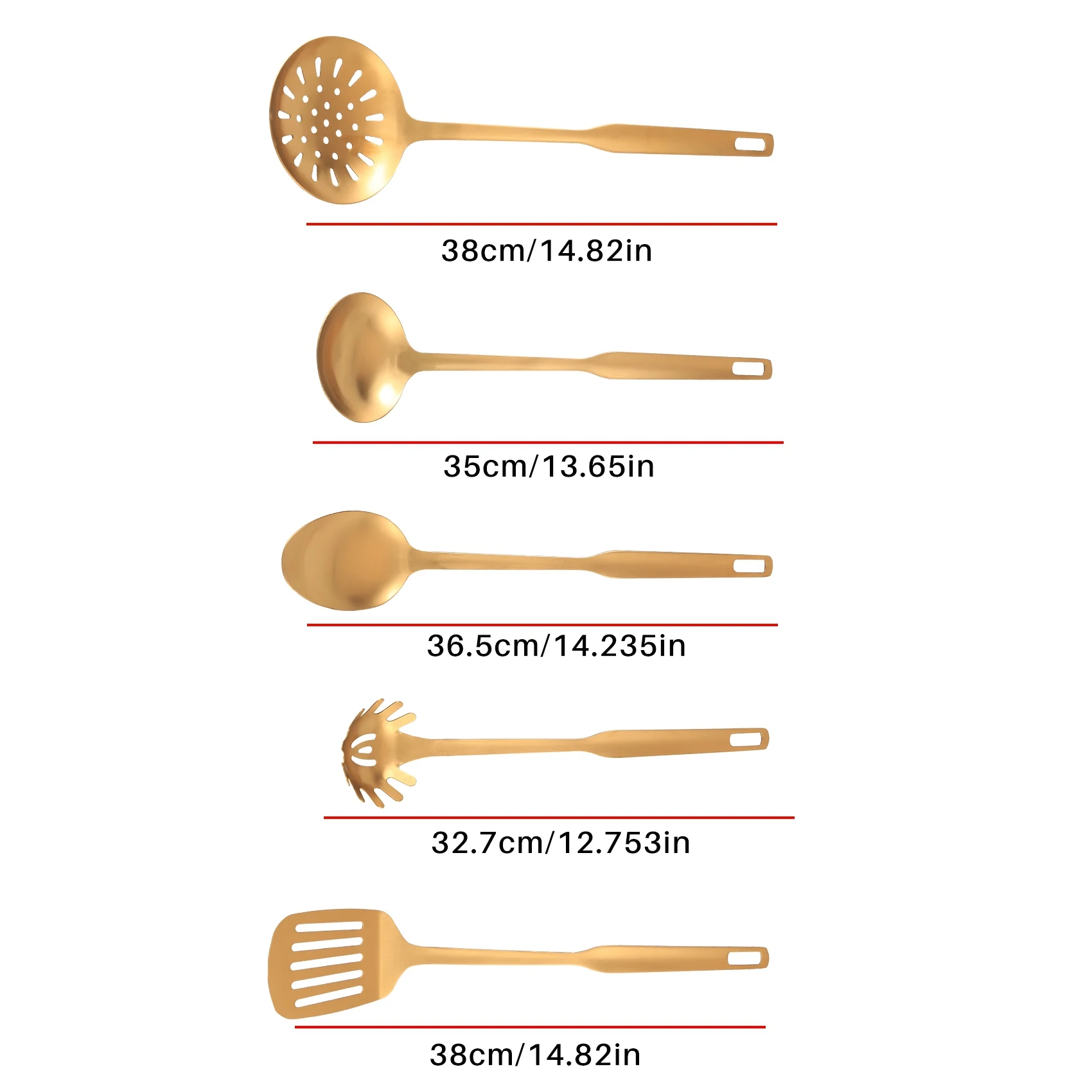 A68P-Stainless Steel Kitchen Utensils 5-Piece Cooking Trowel Set, Kitchen Tool Set, Gold