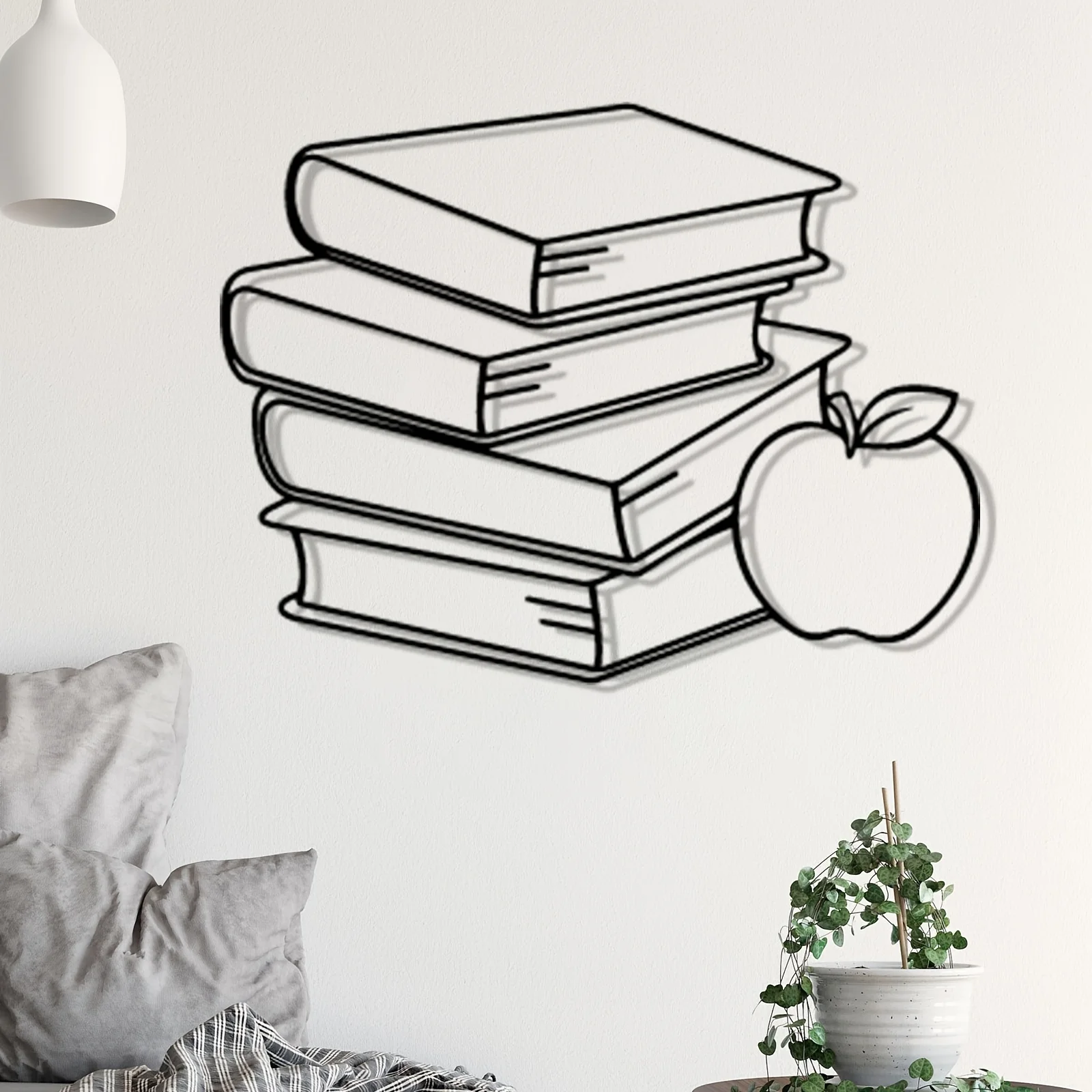 1 pieza de arte de pared metálico con diseño de libro y manzana, decoración resistente a la intemperie para el aula y la sala de estudio, regalo para el Día del Maestro y el regreso a clases