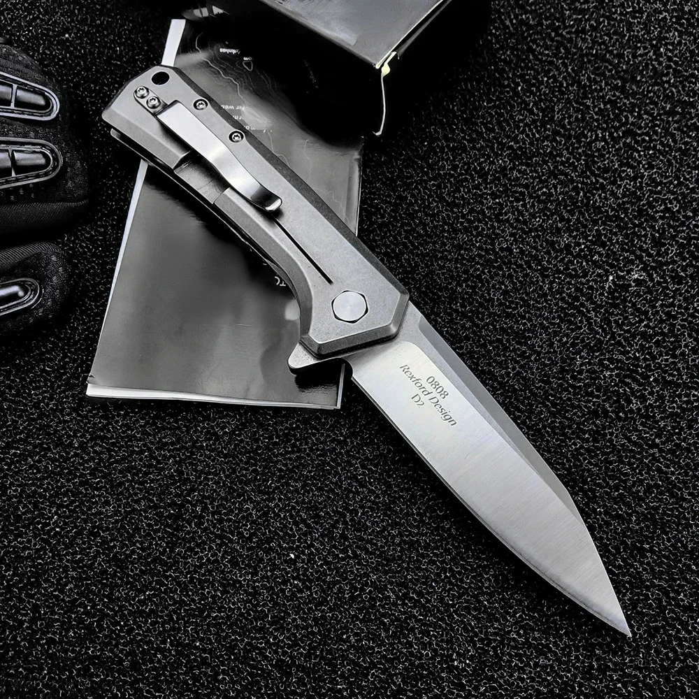 Rexford Design All Steel Ball Bearing Flipper Folding Pocket Knife D2 Steel Blade Camping EDC Outdoor Survival Cutter Knives