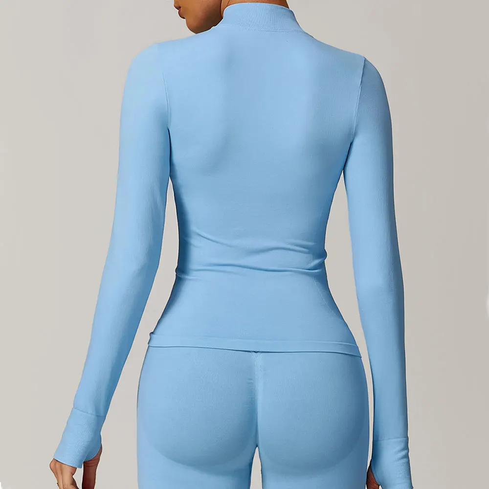 Seamless Long Sleeve Sports Jacket Women Zip Fitness Yoga Shirt Gym Top Activewear Running Coats Workout Clothes For Cycling
