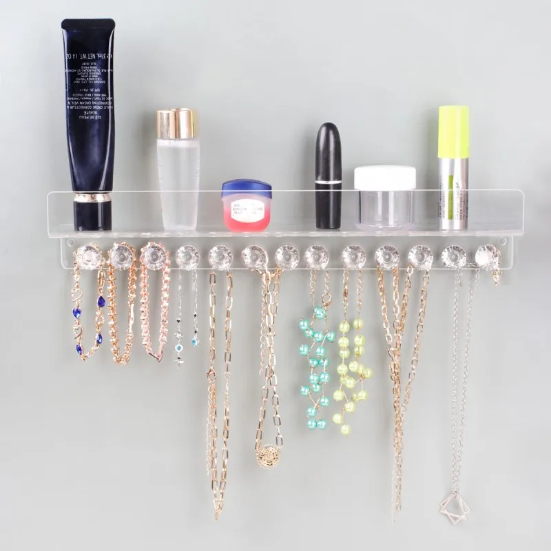 Acrylic Wall Mounted Bathroom Organizer Display Necklace Earrings Ring Scarf Hangers Hair Accessories Rack Jewelry Hook Holder