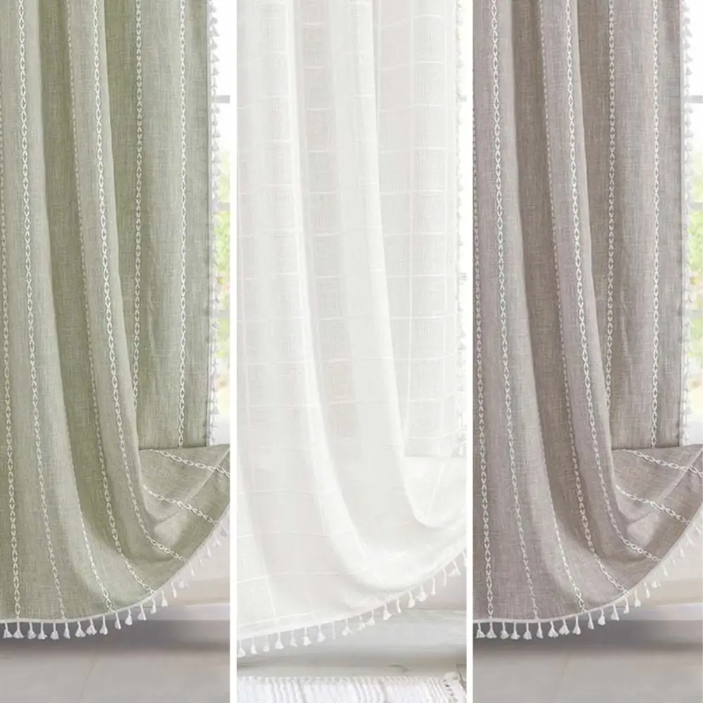 

Ins Jacquard Shower Curtain Linen Tassels Window Curtain Waterproof 90x180cm Bathing Cover Bedroom