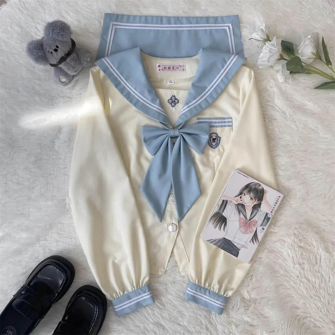 日本韓国学校制服ガール JK 制服セーラースーツブルーセーラー服ブラウス夏プリーツスカートアニメ COS 衣装女性