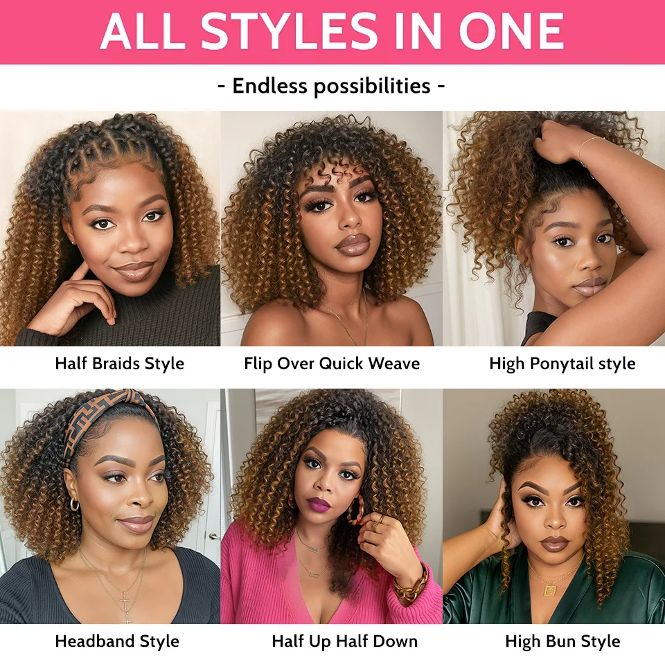 TB4 Marrone Evidenzia anni '70 Bouncy Soffici Soffio Afro Ricci Crespi Ricci Mezza Parrucca Capelli Umani Fatta a Macchina 3/4 Mezze Parrucche con Coulisse