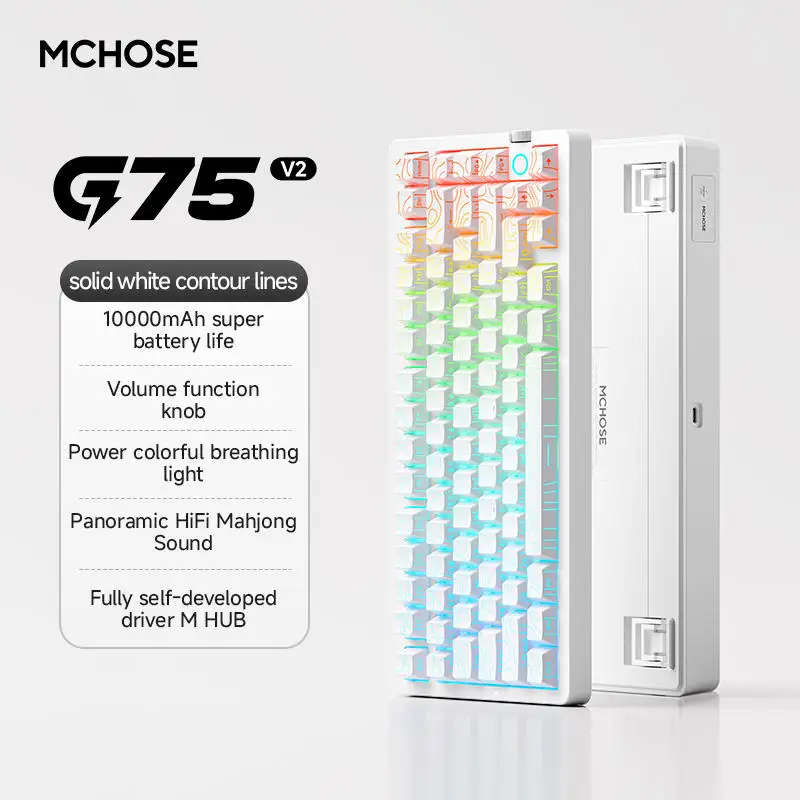 

Игровая механическая клавиатура MCHOSE G75 V2 RGB 2,4G Соединение с возможностью горячей замены RGB Прокладка Структура ПК