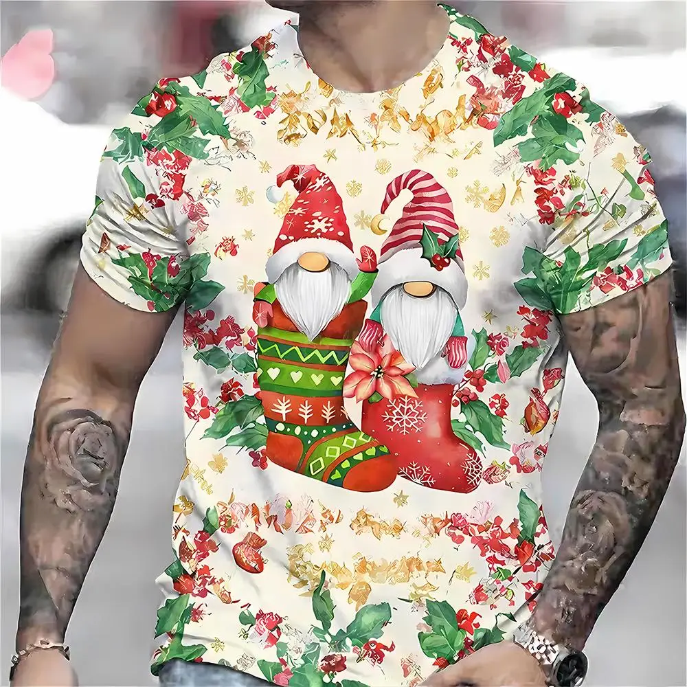 

2025 New Christmas Theme T-Shirt Fun 3D Printed Snowman Christmas Apparel Holiday Casual Fashion Men's Christmas Gift Top
