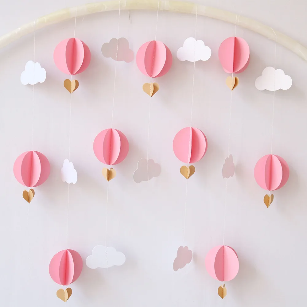 3D Clouds Love Hot Air Balloon Paper String Garland Banner Birthday Baby Shower Party Wall Background Hanging Wedding Decoration