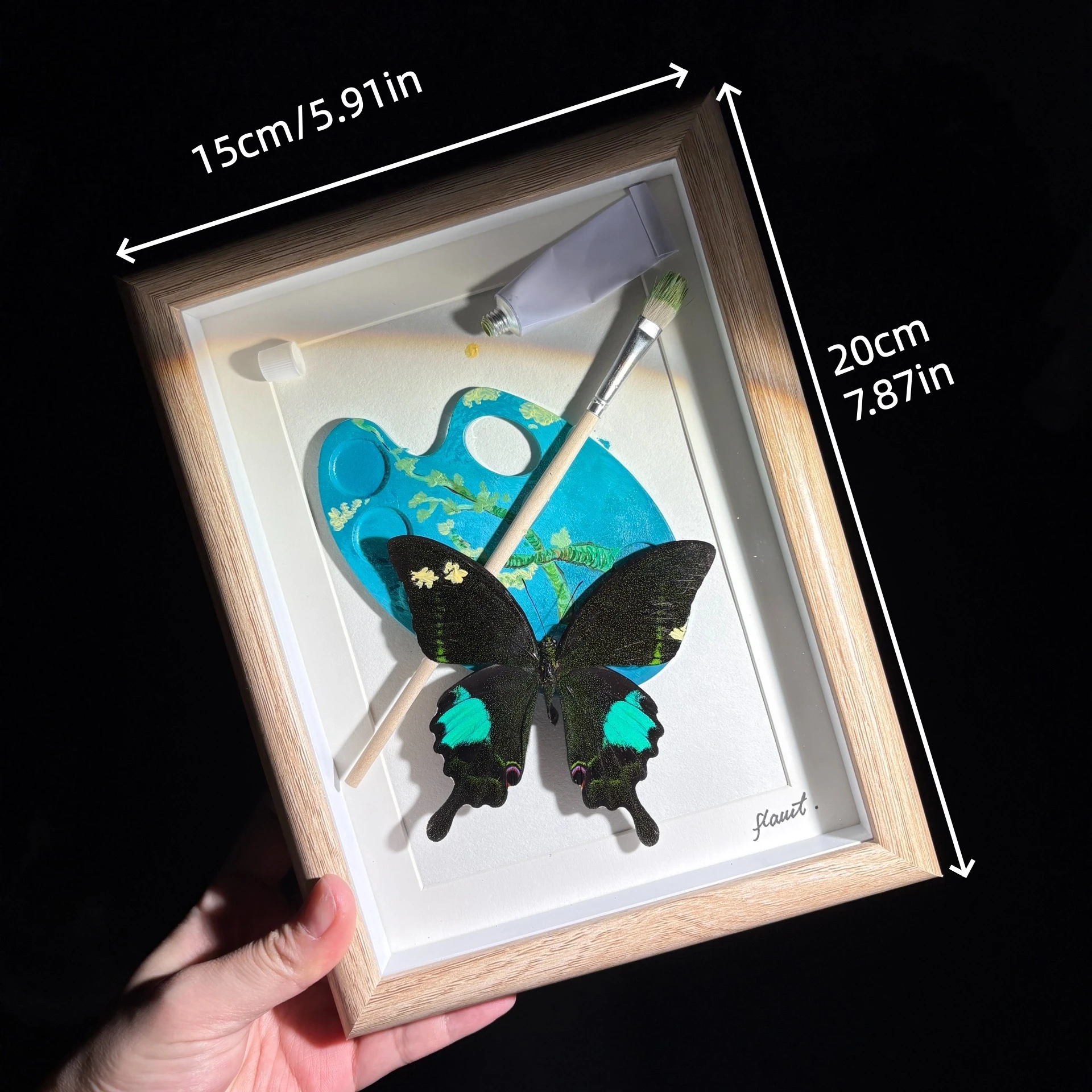 2151 Handmade Swallowtail Butterfly Artwork in Frame Hand Painted Palette Design Craft Unique Wall Decor Ornament for Home Room