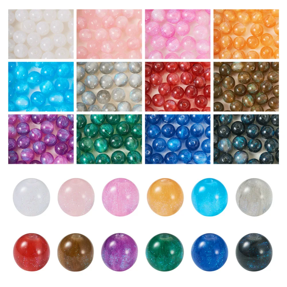 

360Pcs Round Imitation Cat Eye Resin Beads Ball Spacer Bead with Glitter Powder for Jewelry Making Decor Accessories 8x7mm