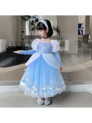 Cinderella Princess Cosplay Dress for Girl Kids Ball Gown Sequin Carnival TUTU Puff Mesh Clothing for Birthday Gift Summer Dress