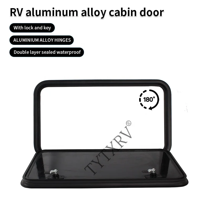 TYTXRV 800*450mm UV Resistant Aluminum Alloy RV Luggage Hatch Door Black Water-Proof Lockable Long Lasting Caravan Accessory