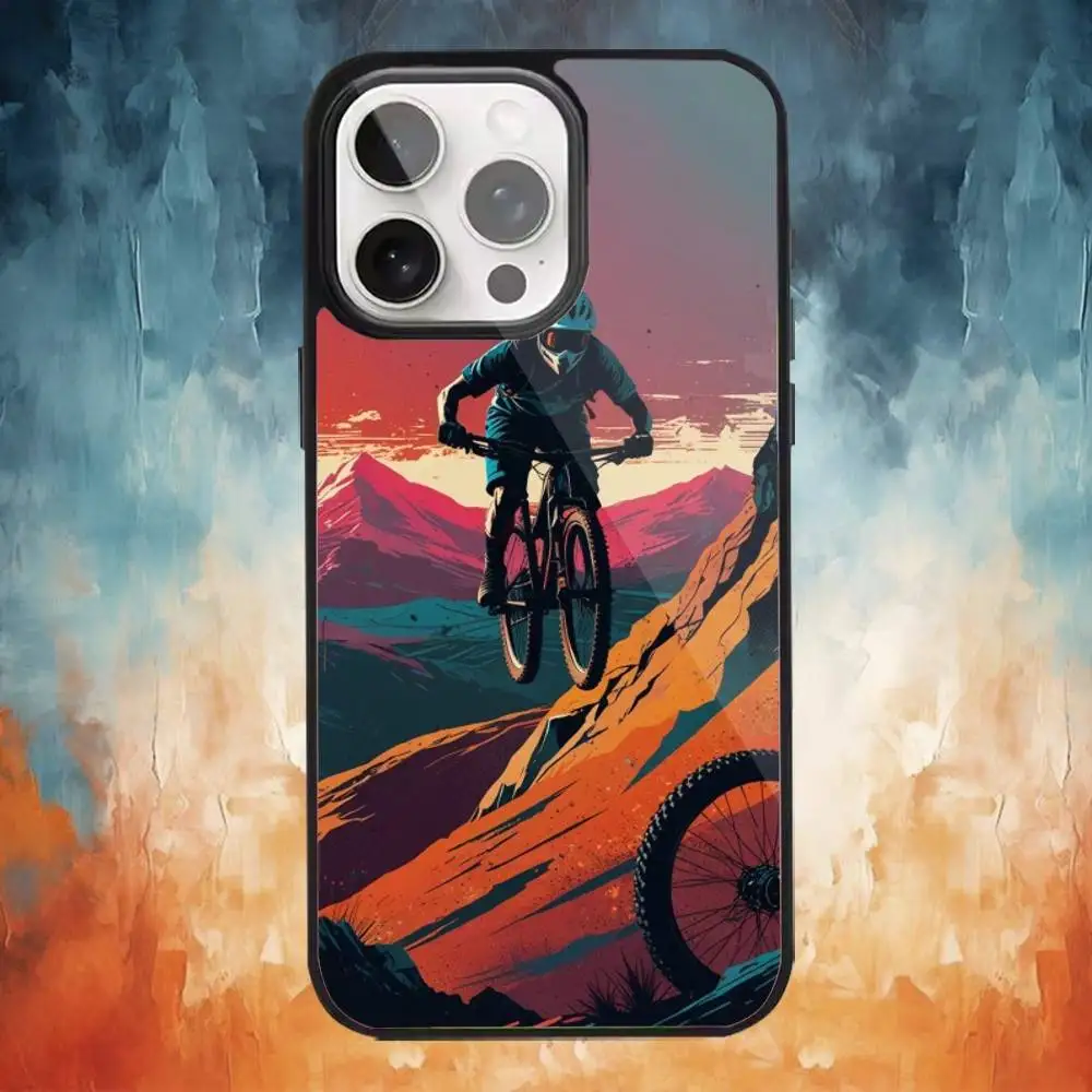 Casing Ponsel Seni Bersepeda Sepeda Gunung Untuk iPhone17,16,15,14,13,12,11 Plus,Pro Max Pengisian Daya Nirkabel Magnetik Magsafe