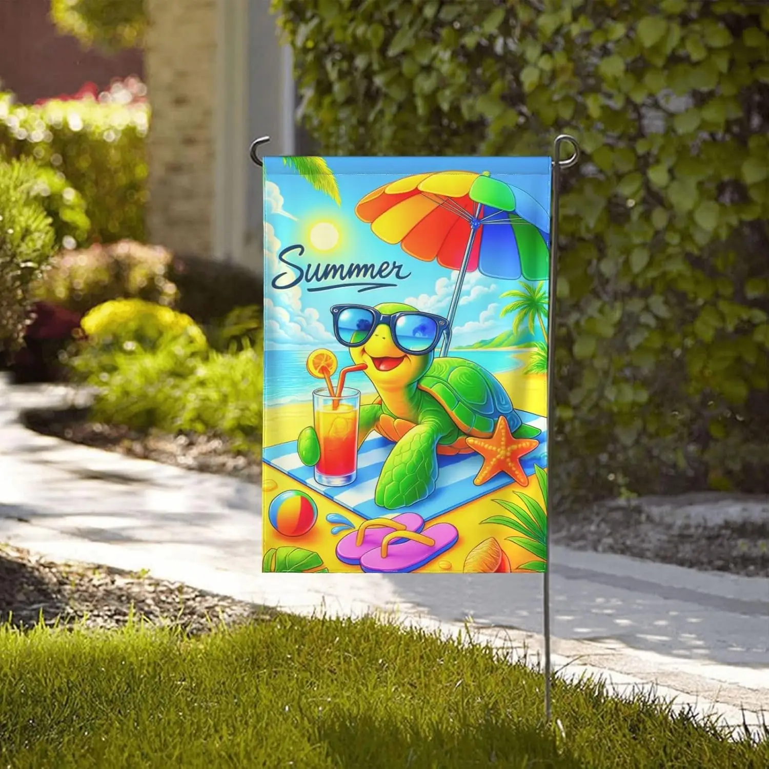 Welcome Summer Garden Flag 12x18 Double Sided Hawaii Tropical Beach Sea Turtle Flags for Yard Outdoor Decor, Small Seasonal  zzo