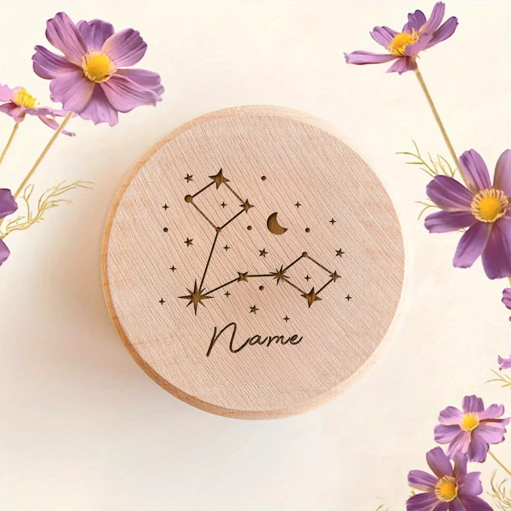 Custom Milk Tooth Box Featuring The 12 Zodiac Signs Suitable for Storing Rings Hair Teeth Or Coins. A Perfect Gift for Baptisms
