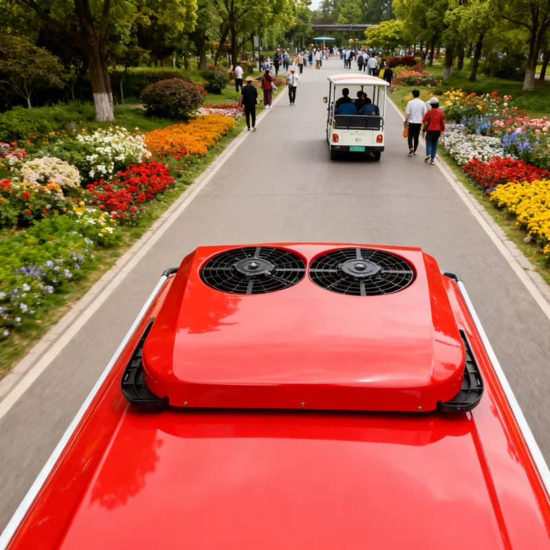 مكيف هواء ركن السيارة ثنائي المروحة مثبت على الأعلى 12 فولت/24 فولت تيار مستمر مع تحكم ذكي في التردد المتغير والتبريد السريع للسيارات #5