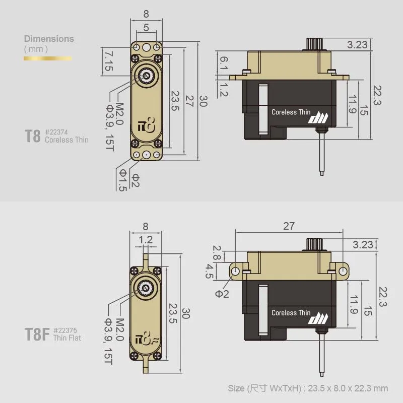 Ultra-Thin Digital Servos T8 & T8F for F5J Lightweight, eRes F5k, and F3k Gliders