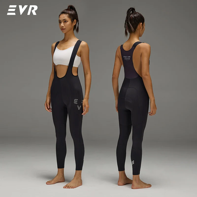 EVR Women's Winter Cycling Bib Tights Double-Layer Fleece Thermal Pants Double Arrow Pad MTB Road Bike Warm Slim Fit Trousers