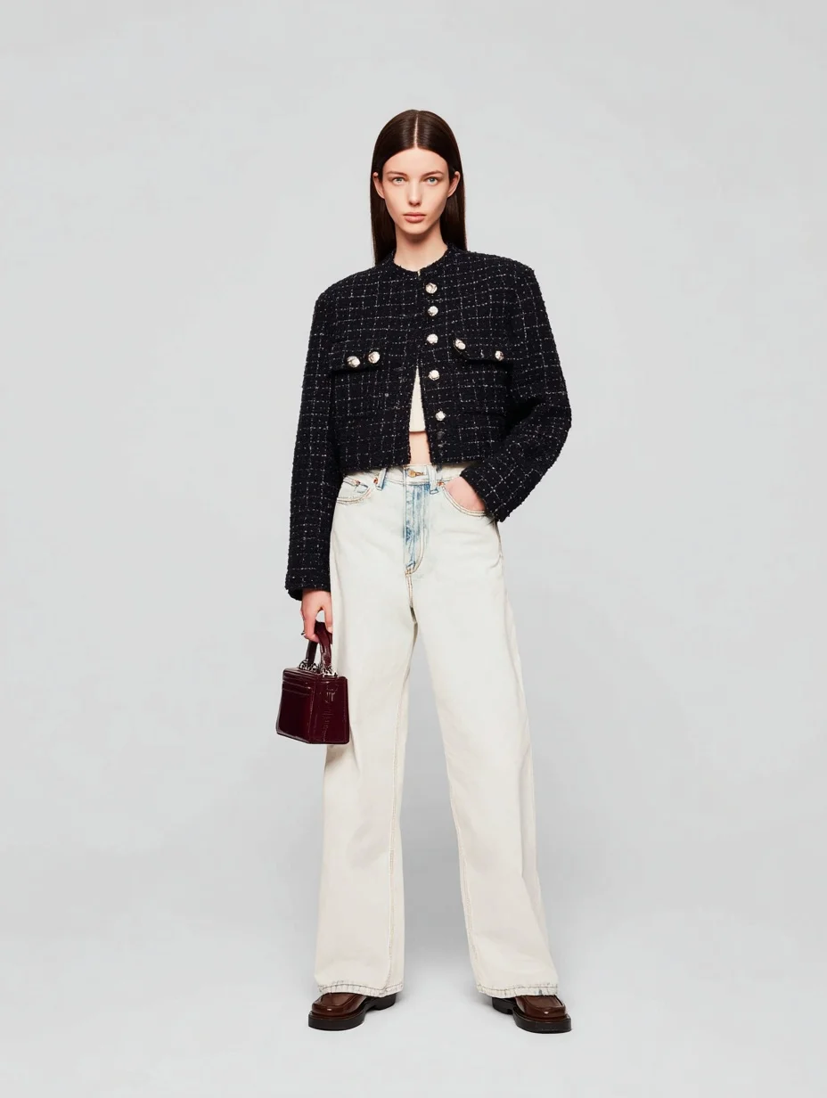 

Mia Muse Women's Lightweight Jackets Autumn Winter 2025 Elegant Chic Checked Long Sleeve Round Neck Casual Lightweight Jackets