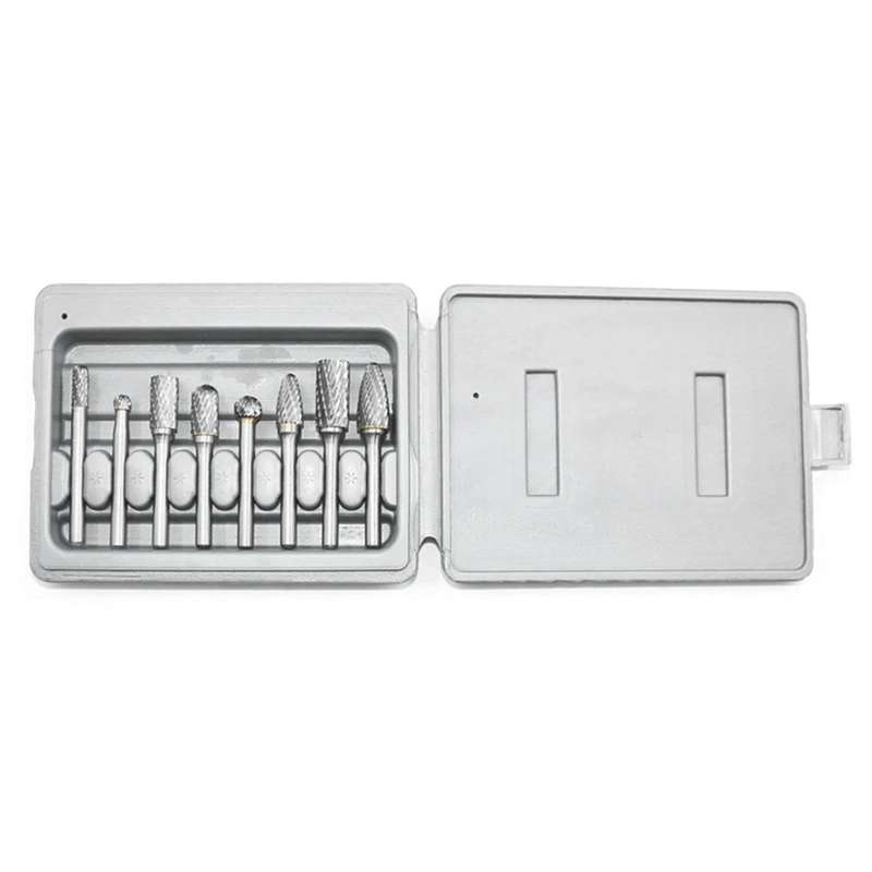 8 Stuks Wolfraamstaal Slijpkop Carbide Roterende Bestand Kit Dubbele Groef Metalen Houtsnijwerk Polijsten Legering Slijpkop Set Kit