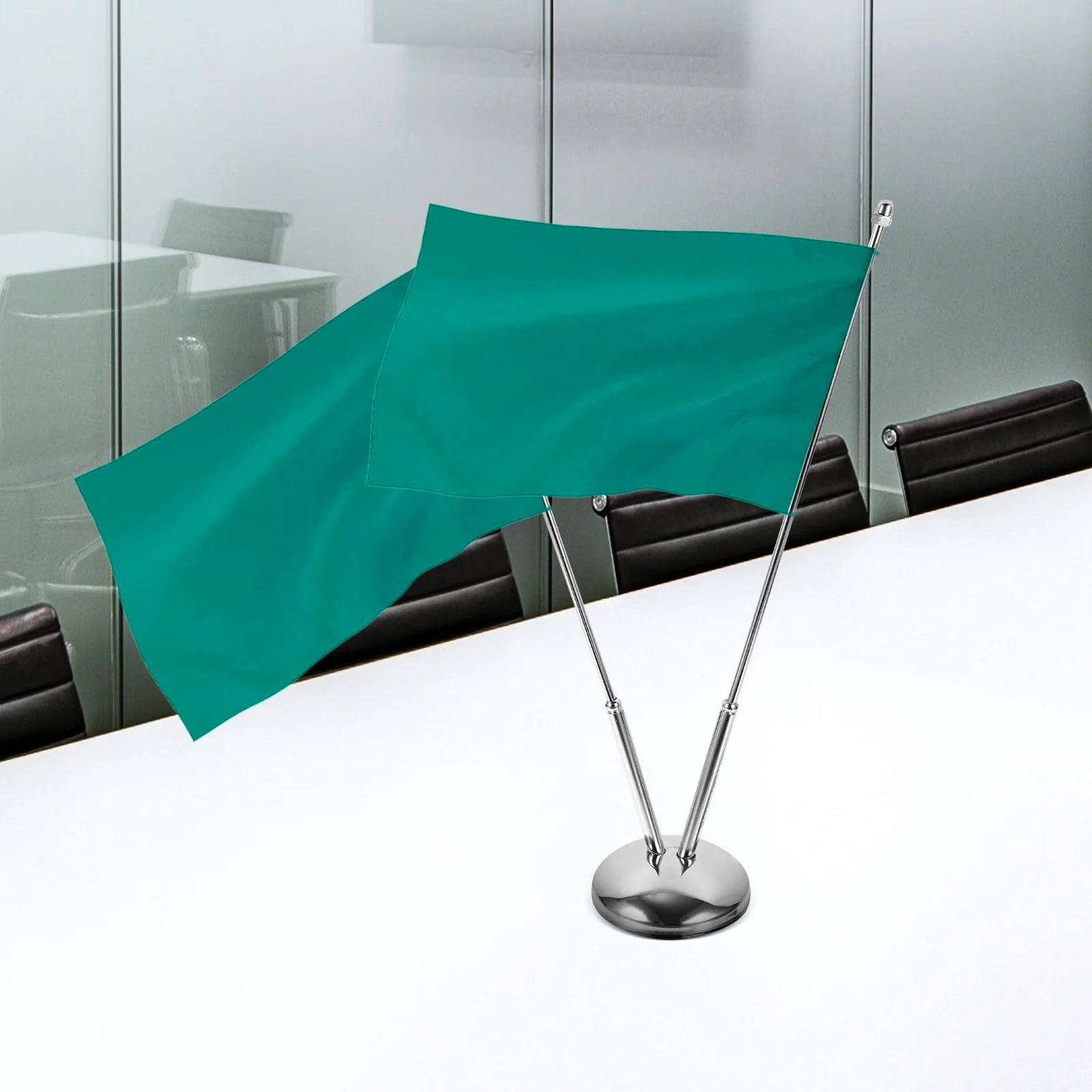 

Desktop Flag Pole Holder Banner Stand for Office Silver Display Bracket Table Metal Base Sturdy Flagpole Desk Accessory