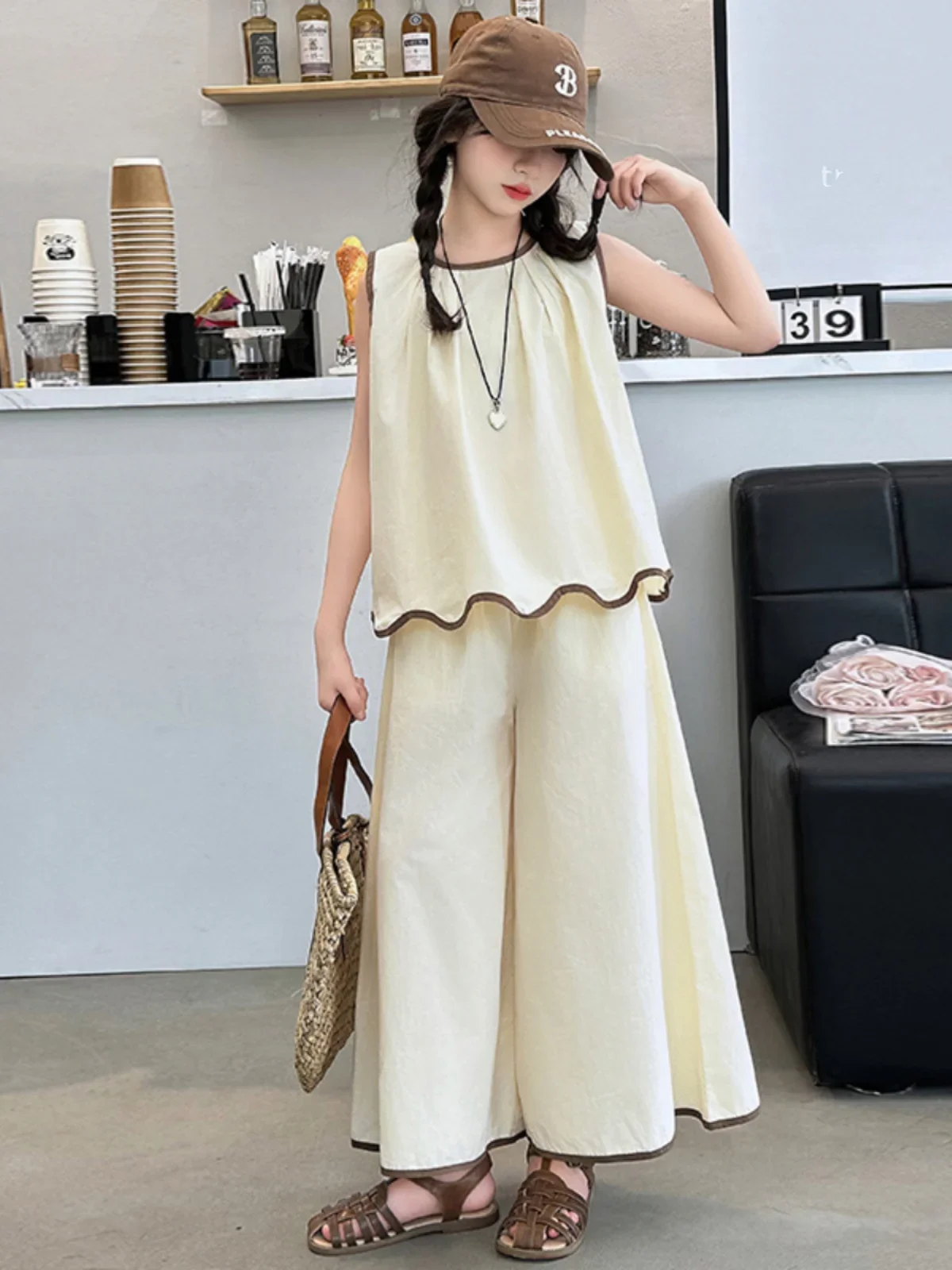 

Летний повседневный комплект жилета для девочек, модный костюм из двух предметов, детская юбка, брюки, праздничная одежда, легкая корейская детская одежда