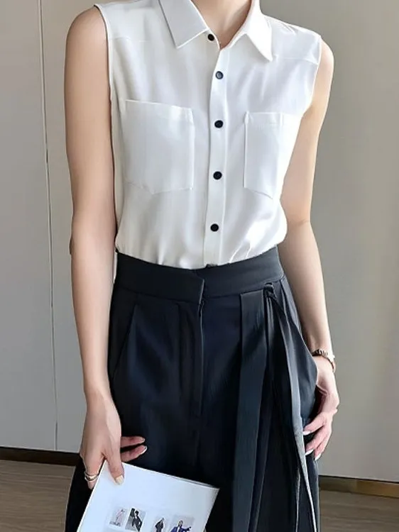 

Faionable mat Commute Sle Svel irt Double ket Slimming Top Polyester Blend Regular Fit Spring Summer