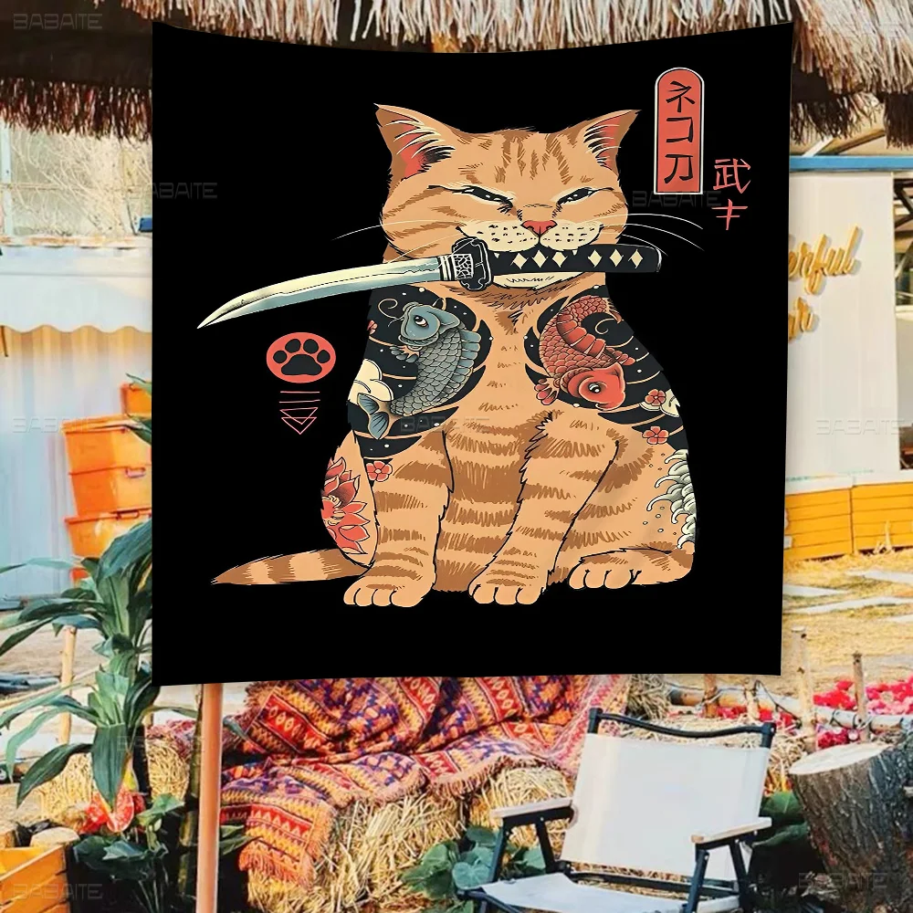 Japan Samurai Cat Retro Flags Multiple Choice Living Studio Booth Interior Decoration Banner