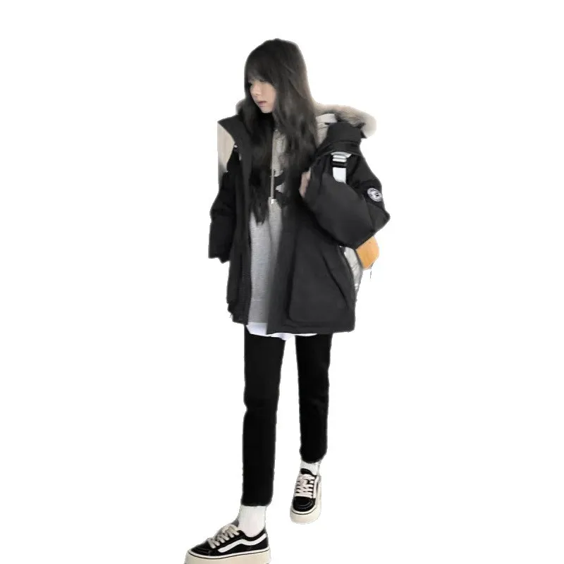 النساء 2025 الشتاء عادية فضفاض دافئ معطف مبطّن بالقطن زوجين سترة البضائع الفراء طوق سميكة أسفل سترة الملابس المبطنة بالقطن