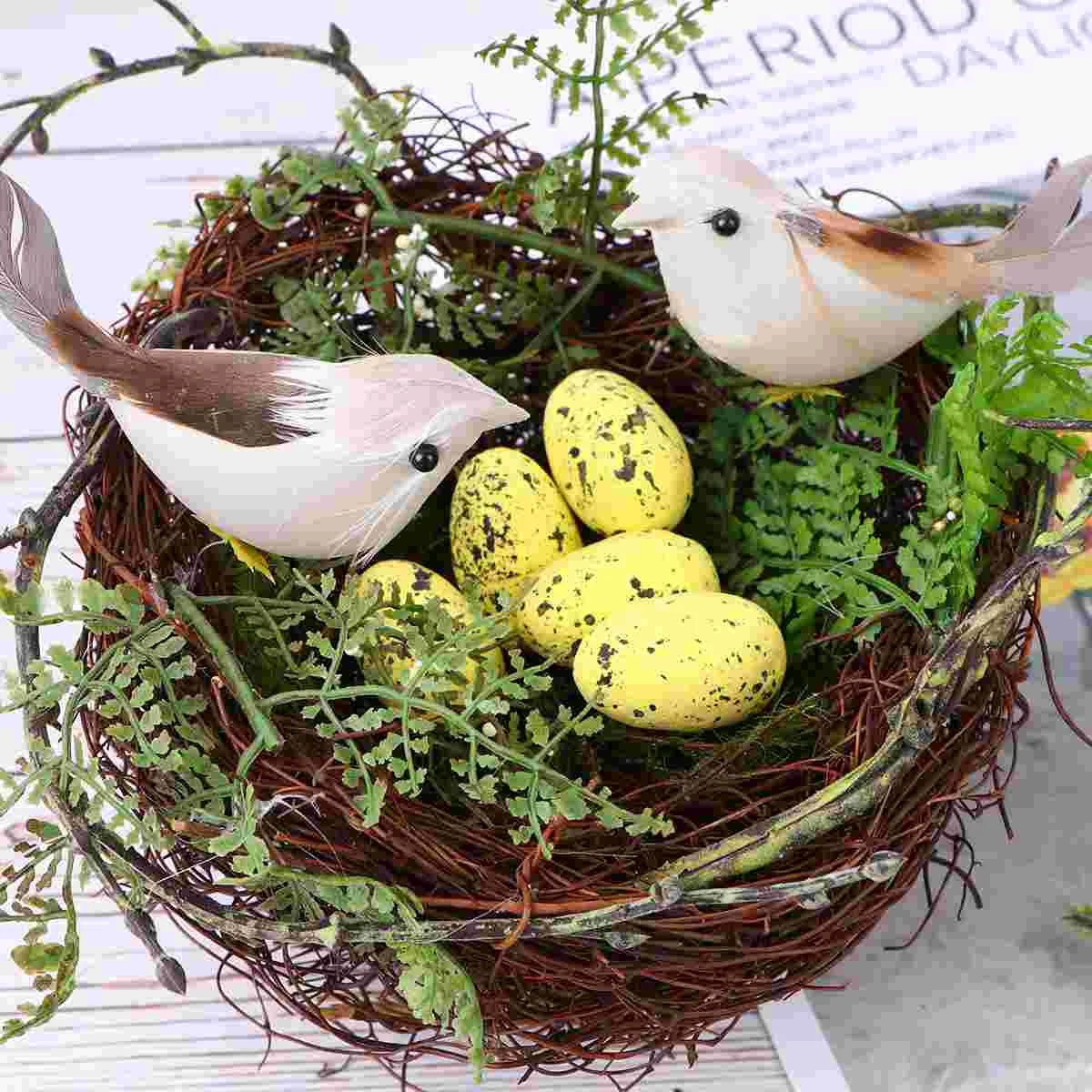 13cm Simulation Bird Nest Decoration Exquisite Bird Egg Ornament Party Layout Decor for Home FEstival (13cm Round Bird Nest Yell