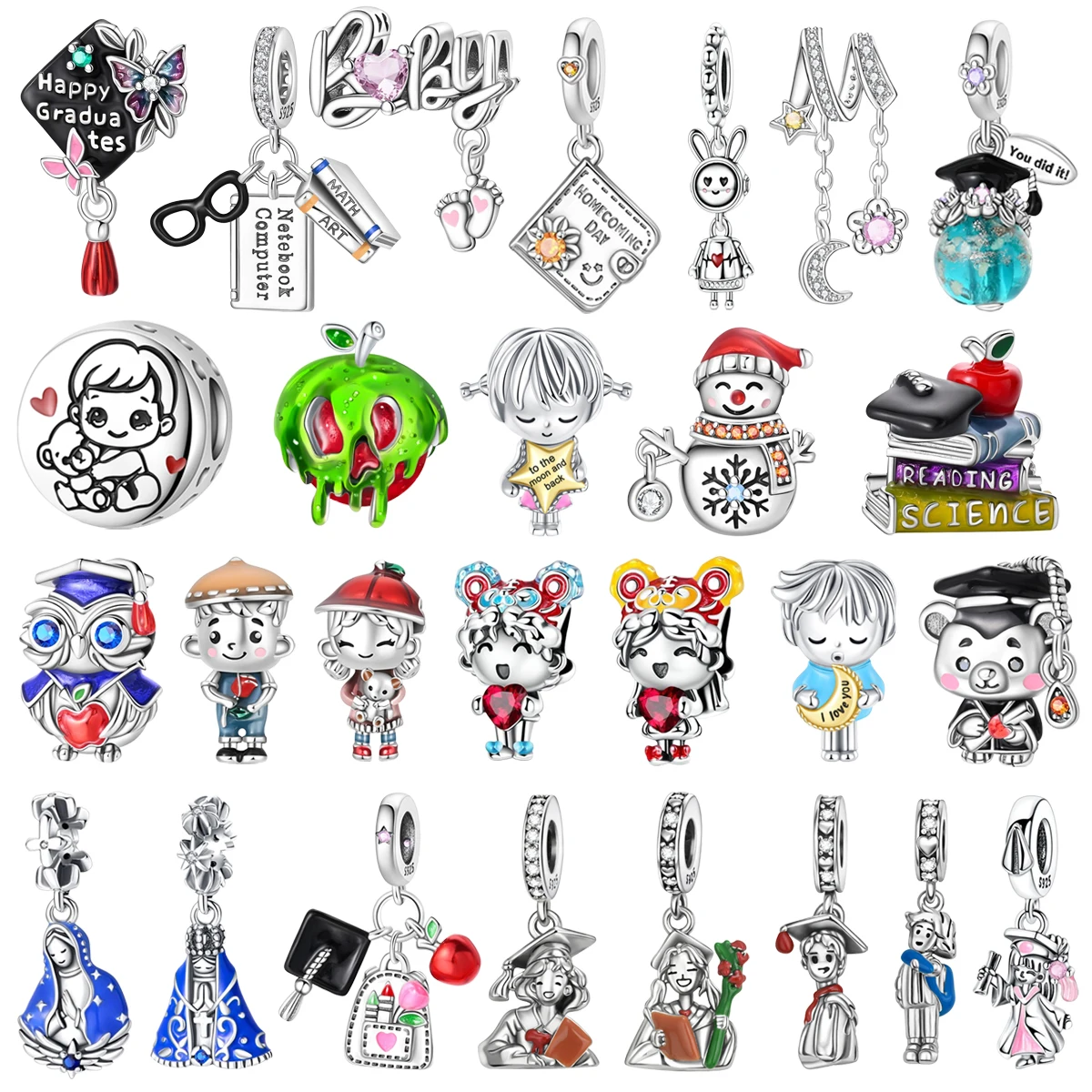 New Original 925 Sterling Silver Graduation Season Snowman Pendant Beads fit Women's Bracelets Necklaces DIY Fine Jewelry Gifts