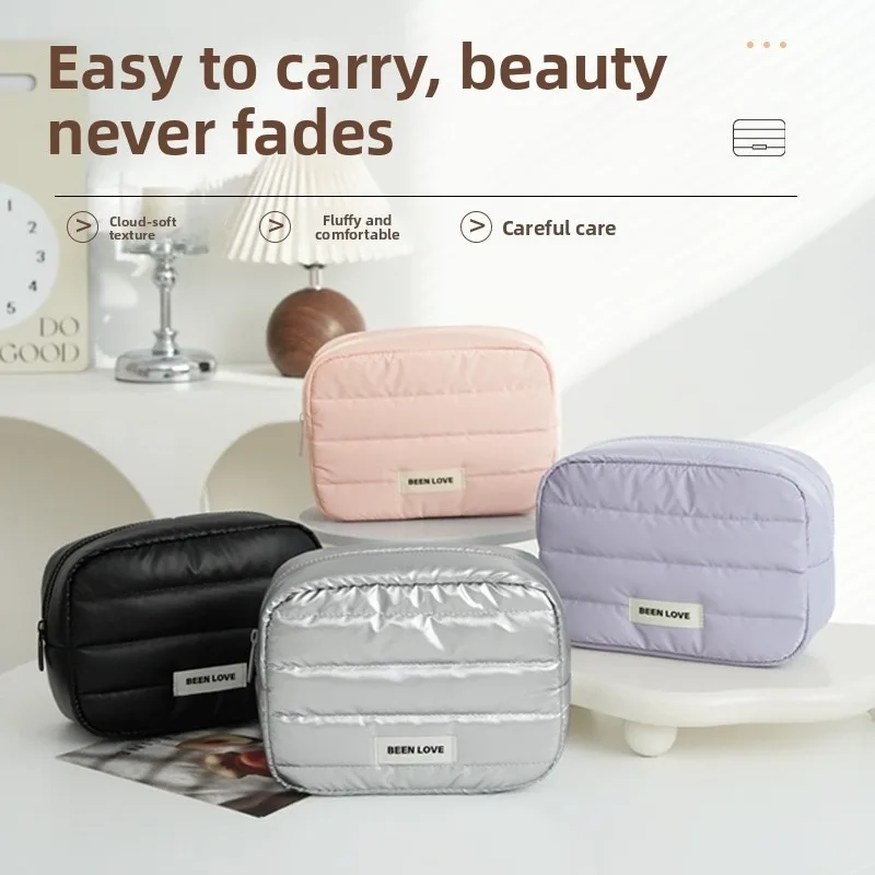Puffer Makeup Bag Large Capacity Cosmetic Bag for Women Aesthetic Make Up Organizer Portable Zipper Pouch Travel Storage Bag