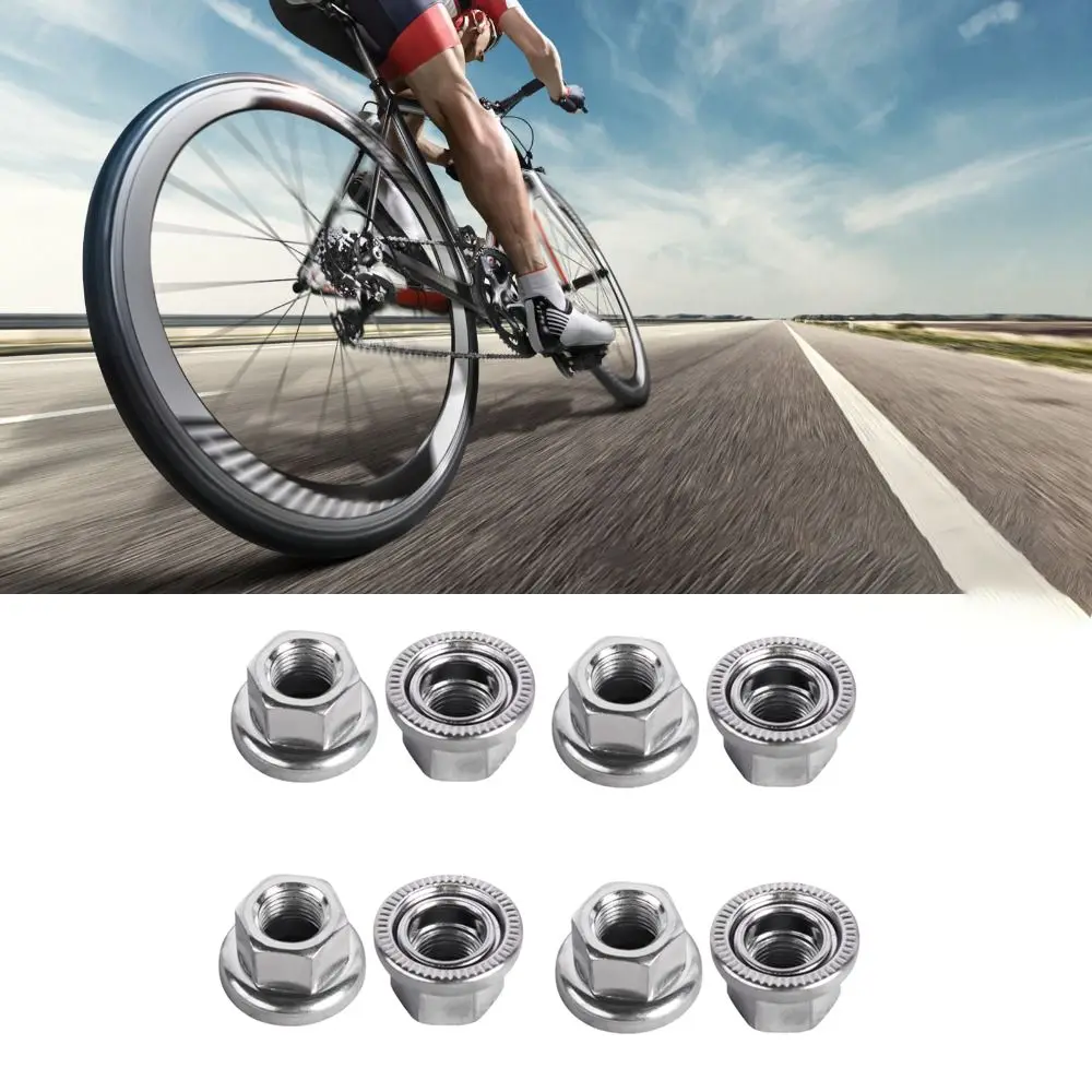 8PCS 3/8 Inch-26 Bike Wheel Axle Nuts Silver Lightweight Bike Hub Nuts Smooth Surface Steel Bike Wheel Hub Nut