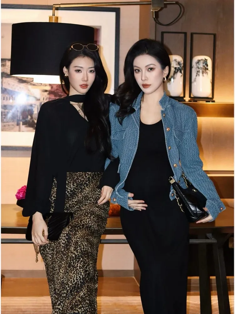 

Jin Qi Women's Loose Fit Lightweight Denim Jaet Casual Sle Faionable Design ape Slimming Cotton Polyester Blend