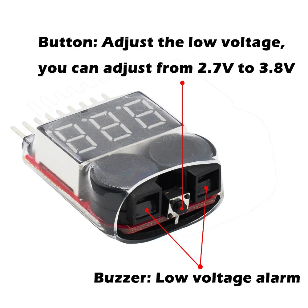 Low Voltage Buzzer Alarm Mini Portable Lipo Battery Voltage Tester Volt Meter Monitor 1-8s 3.7V-22.2V For RC Lipo Battery Models