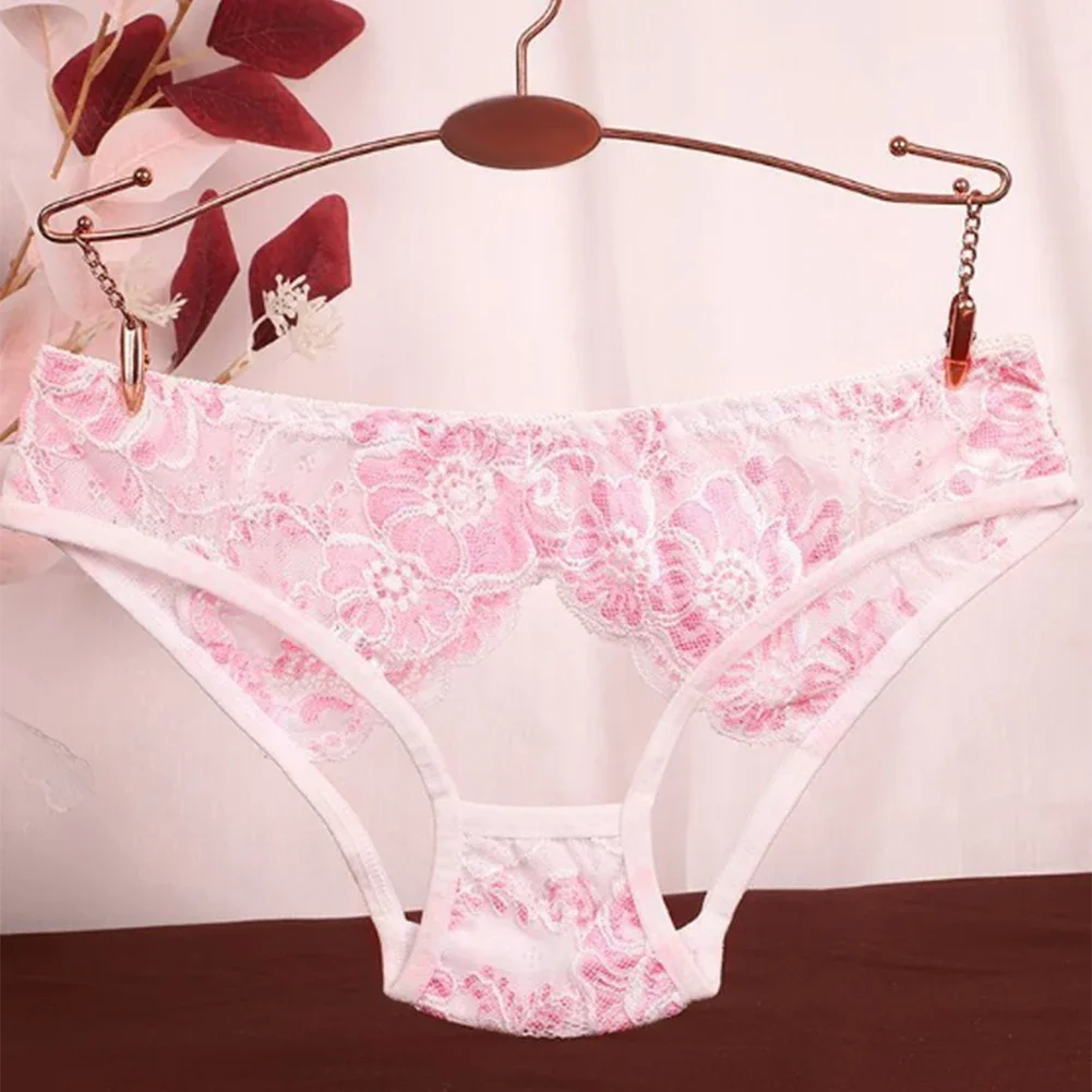 Women Sexy Lace Embroidery Breathable Briefs Hollow Out Open Crotch Erotic Underpants Underwear Seductive Knickers Panties