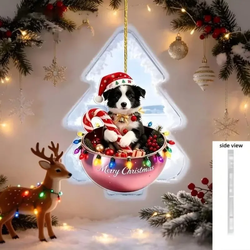 2D Flat Cute Cartoon Christmas Day Accessories Car Rearview Mirror Decorative Pendant Cute Cartoon Holiday Decoration Keychain