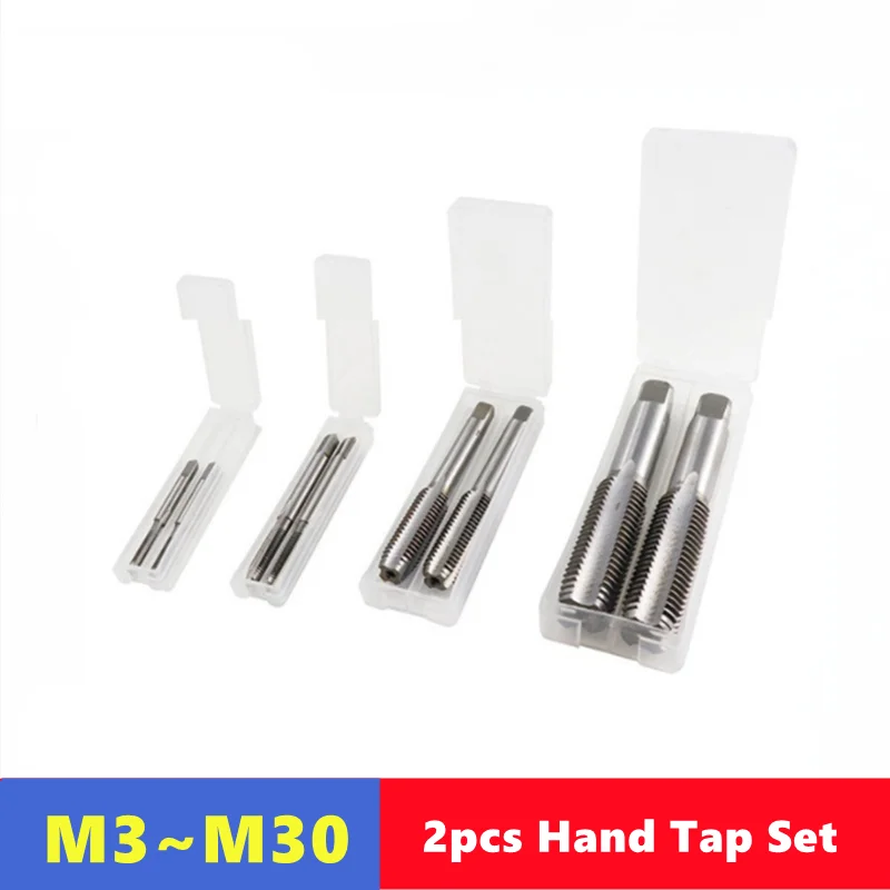 Conjunto de Machos Manuais (2 Peças) M3-M30, 1ª e 2ª Passagens para Rosqueamento Interno Manual e Reparo de Roscas - Kit de Ferramentas Manuais