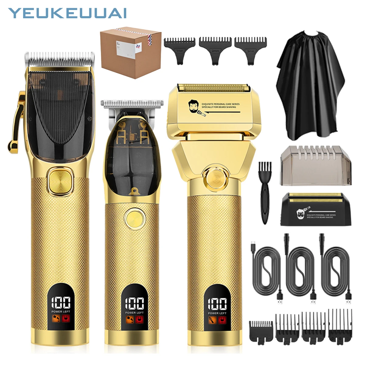 LM-103 17 pcs Professional Men's Hair Clipper USB Rechargeable Electric Beard Trimmer Hair Clipper Set