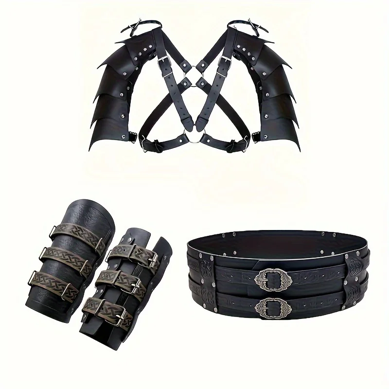 Medieval Knight Faux Leather Belt Shoulder Armor Men's Renaissance Shoulder Shawl Scarf Buckle Wristband Vintage Accessories