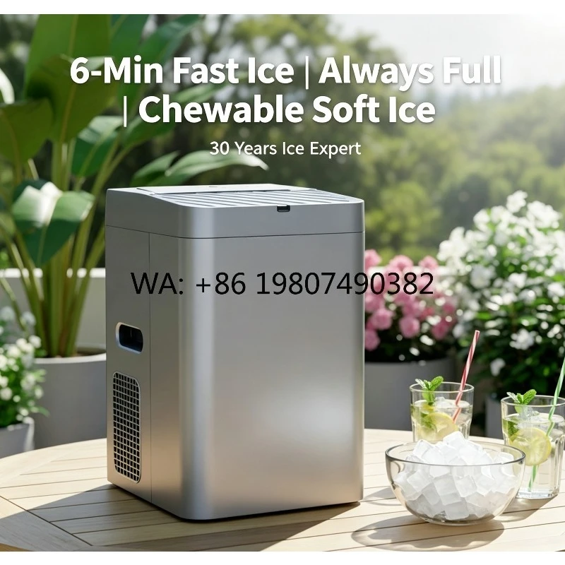 6 Mins Quick Ice Maker, DC Portable Desktop Machine, Extruded Chewable Ice For Home Office Car Daily Use