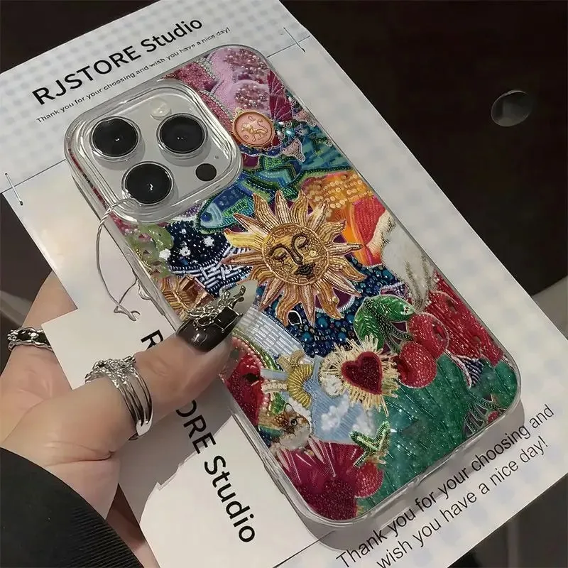 Luksusowe abstrakcyjne etui na telefon z silikonu z motywem słońca do iPhone 17 16 15 Pro Max Plus 16E 14 13 12 11 Pro Max 17 Air XR, odporne na wstrząsy, twarde etui