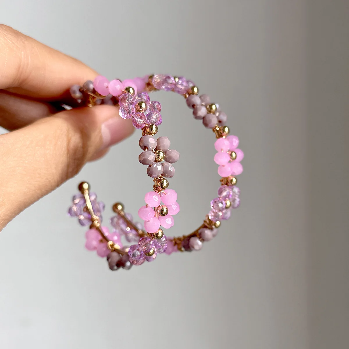 ZGMXR Rice bead earrings Circle Flower Hand-woven Fashion Alloy Simple Crystal Original Pattern female Bohemia Beaded earrings