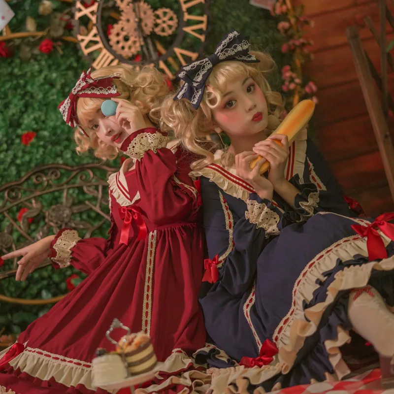 Abito vintage vittoriano retrò Lolita con fiocco per ragazze Costume da travestimento a maniche lunghe per bambini Festa di compleanno per bambini Abito da principessa per ragazze