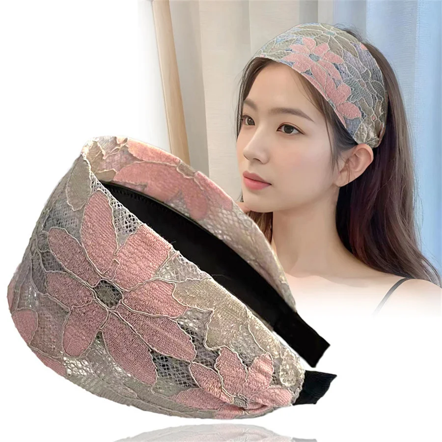 New antiskid Wide Women Hairband Solid Lace Turban Solid Elastic Hair Bands Hair Accessories Headband for Women Girls Headdress