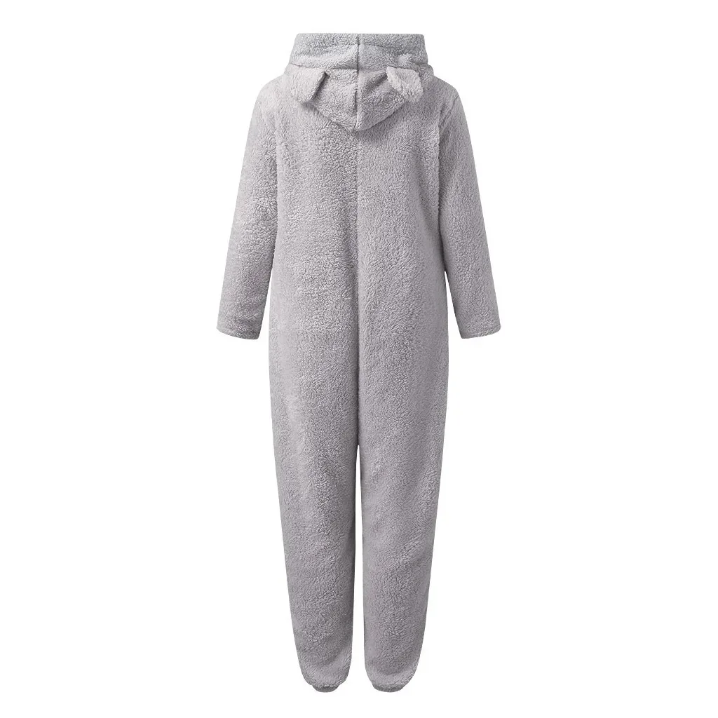 Verdickte pelzige Onesies für Erwachsene, Damenmode, Fleece-Nachtwäsche, Kapuzen-Sets, Pyjamas für Winter-Frauen, warme Samt-Pyjamas – Detail 4