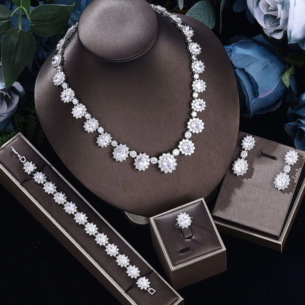 

High Quality Zirconia Fashion Women's Wedding Dubai Jewelry Sets Nigerian Bridal Set CZ Luxury Crystal Necklace and Earrings Set