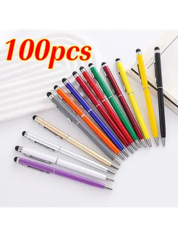 100 st. 13-färgs mini-metall 2-i-1-stylus universalkulspetspenna med anpassad logotyp, reklampenna, textgravyr, kontor, skola 10 best sales tunn penna - №10
