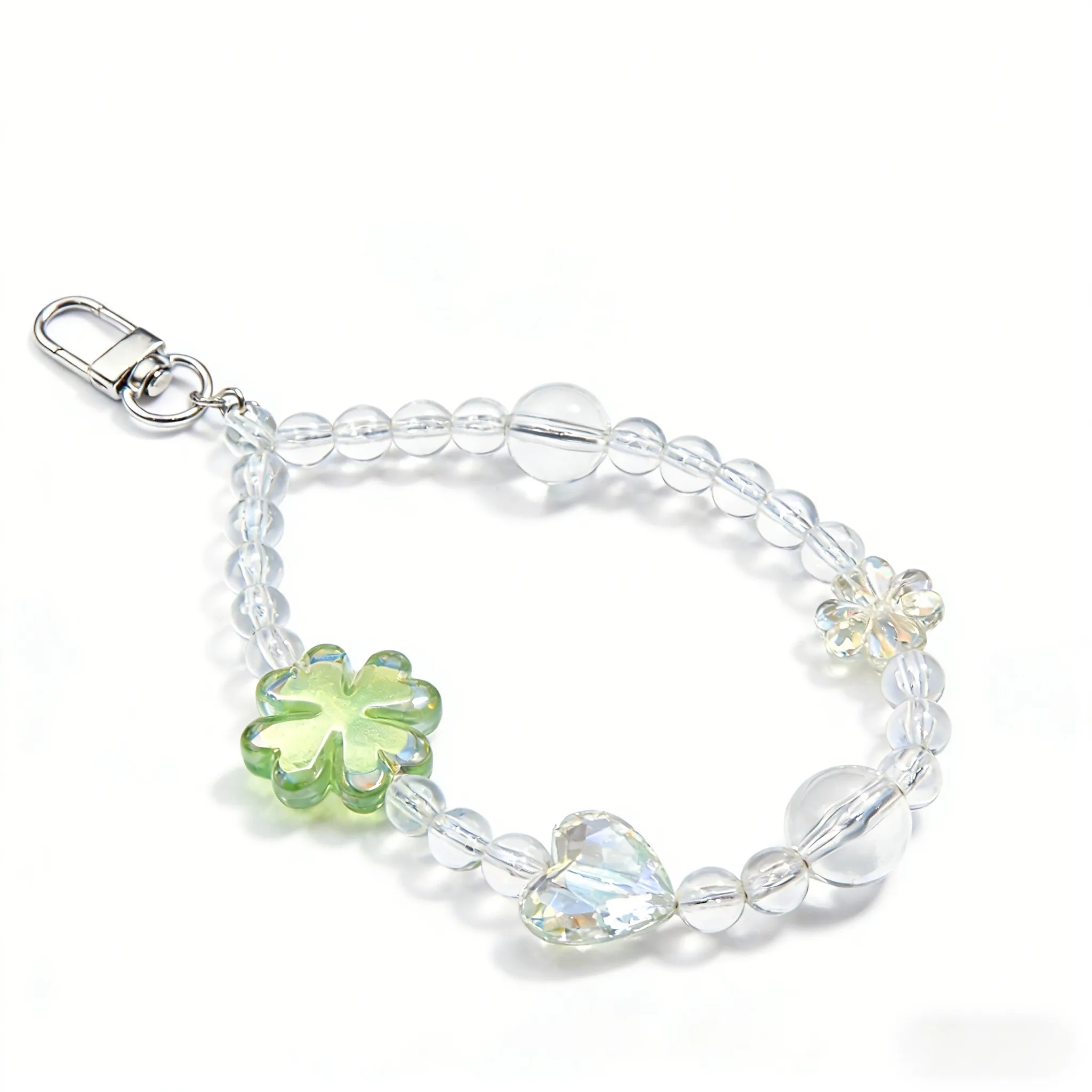 

Fresh Green Clover Heart Crystal Phone Lanyard, Ins Kawaii Anti-lost Wrist Chain, Versatile Bag CCD Camera Charm Gift